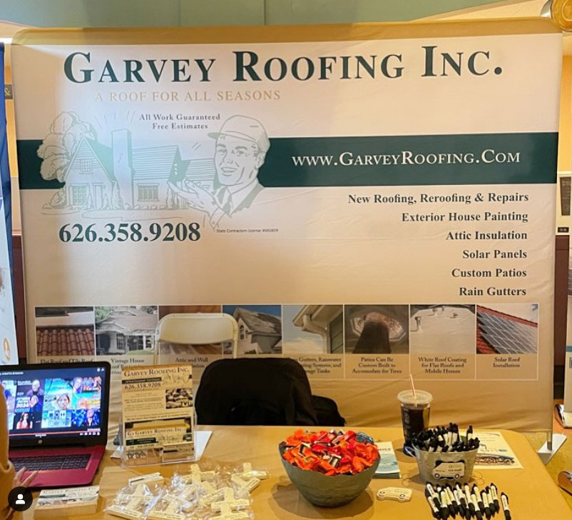 Backdrop banner for Garvey Roofing made by Imprintability