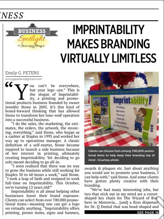 Imprintability in the local newspaper.